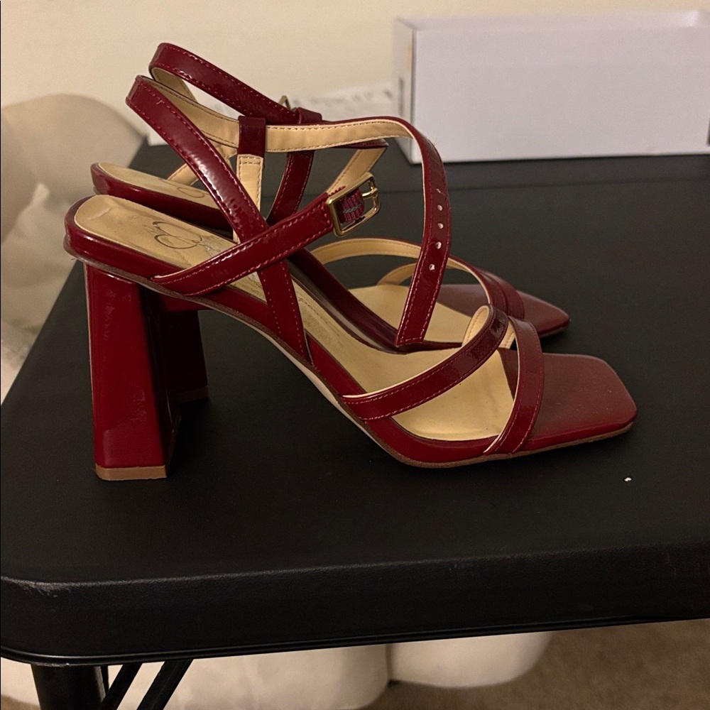 Jessica Simpson Burgundy Strappy Heels - Picture 2 of 3